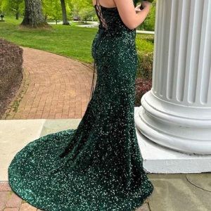 sequined green prom dress